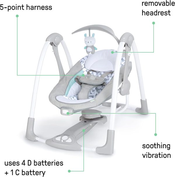 Limited-Time Sale for Summer Surprises AED 99د.إ:Ingenuity 12189-3 Convertme Swing-2-Seat - Raylan, Pack Of 1 - Blue and Grey - Safety Belt & Removable Baby Toys Swing for Baby