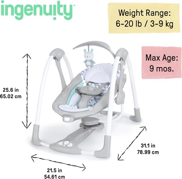 Limited-Time Sale for Summer Surprises AED 99د.إ:Ingenuity 12189-3 Convertme Swing-2-Seat - Raylan, Pack Of 1 - Blue and Grey - Safety Belt & Removable Baby Toys Swing for Baby