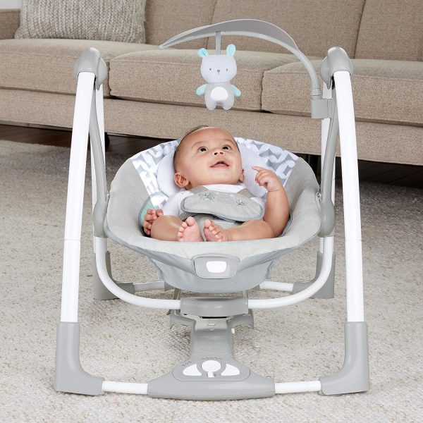 Limited-Time Sale for Summer Surprises AED 99د.إ:Ingenuity 12189-3 Convertme Swing-2-Seat - Raylan, Pack Of 1 - Blue and Grey - Safety Belt & Removable Baby Toys Swing for Baby