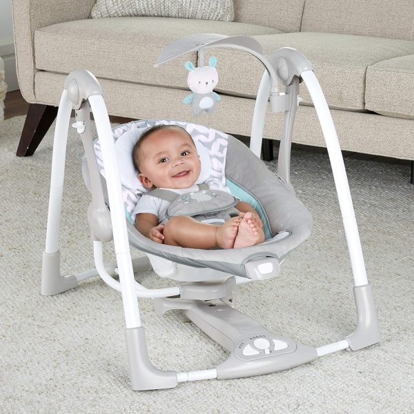 Limited-Time Sale for Summer Surprises AED 99د.إ:Ingenuity 12189-3 Convertme Swing-2-Seat - Raylan, Pack Of 1 - Blue and Grey - Safety Belt & Removable Baby Toys Swing for Baby