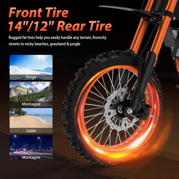 Limited-Time Sale for Summer Surprises AED 99د.إ :Soleil01 Electric-Dirt-Bike for Teens Adults, 14"/12" Fat Tire 2000W Electric-Motorcycle with 48V 21AH Battery Ebike 37MPH...