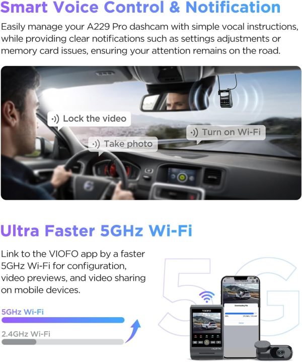 Limited-Time Sale for Summer Surprises AED 99د.إ:VIOFO A229 Pro 4K HDR Dash Cam, Dual STARVIS 2 IMX678 IMX675, 4K+2K Front and Rear Car Camera, 2 Channel with HDR, Voice...