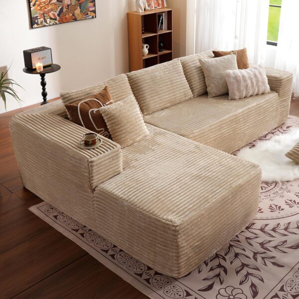 ovios 104" Cloud Sectional Couch with L-Shape Chaise,Modern Modular Sofa with Deep Seat, Upholstered Couches for Living Room Bedroom,No Assembly Required, Beige (Plush Corduroy...