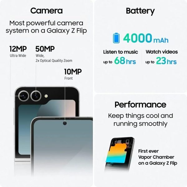 Samsung Galaxy Z Flip6, AI Smartphone, Android Smartphone, 256GB Storage, 50MP Rear Camera, AI Flex Zoom, Live Translate - Silver Shadow