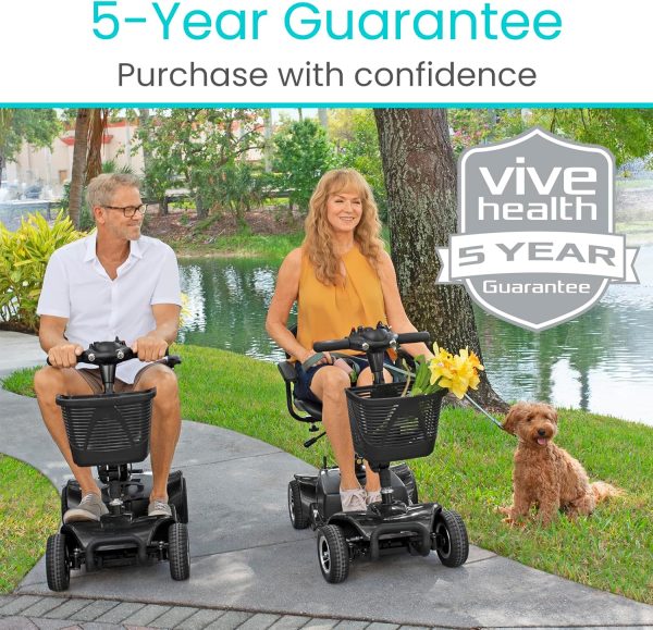 Vive 4 Wheel Mobility Scooter - Electric Powered Wheelchair Device - Compact Heavy Duty Mobile for Travel, Adults, Elderly - Long Range Power Extended Battery with Charger & Basket