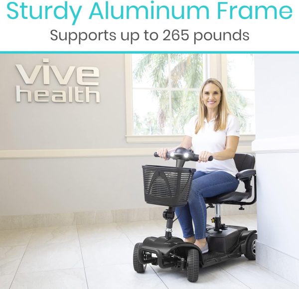 Vive 4 Wheel Mobility Scooter - Electric Powered Wheelchair Device - Compact Heavy Duty Mobile for Travel, Adults, Elderly - Long Range Power Extended Battery with Charger & Basket