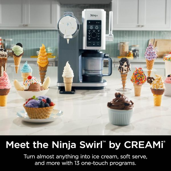 While Stocks Last:Ninja Swirl by CREAMi Ice Cream and Soft Serve Maker, Sorbet, Milkshake, Frozen Yogurt, Low Calories Program & More, 13-in-1, Soft Serve Handle, (2) CREAMi...