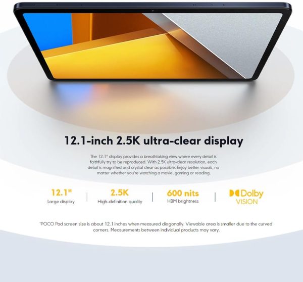 Xiaomi Poco Pad WiFi Version (256GB + 8GB) 12.1" Octa Core Global ROM 10000mAh Bluetooth 5.3 8MP Dual Camera (Gray, 256GB + 8GB)