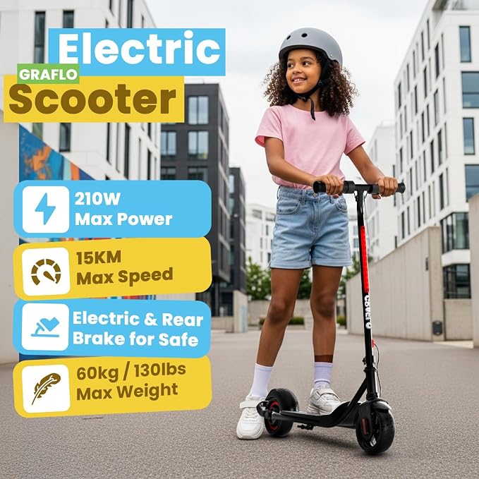 GRAFLO Electric Scooter for Kids, 150W Motor, 16KM/H Max Speed, 7-15KM Range, LED Lights, Rechargeable Battery, Ride On Toy for Boys & Girls, Ages 8-14 - Image 3