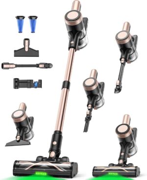 Cordless Vacuum Cleaner, 46KPa/500W Stick Vacuum with 55 Mins Runtime, Self-Standing Vacuum Cleaner for Home, LED Display, Anti-Tangle Brush, Rechargeable Vacuum for Pet Hair, Carpet & Hard Floors