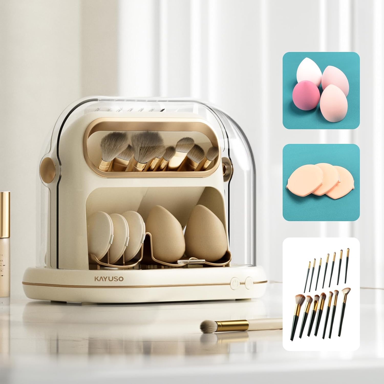 KAYUSO Electric Makeup Brush Dryer Machine, 3 in 1 Automatic Makeup Brush Dryer and Storage with Cover, Timed Cleaning Tool for Most Size Brushes and Sponges - Image 9