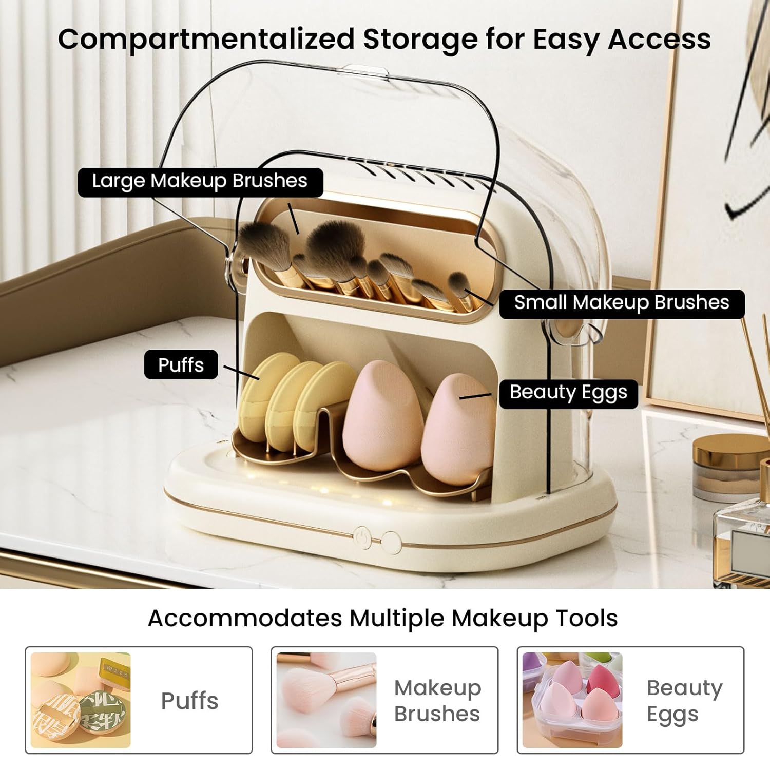 KAYUSO Electric Makeup Brush Dryer Machine, 3 in 1 Automatic Makeup Brush Dryer and Storage with Cover, Timed Cleaning Tool for Most Size Brushes and Sponges - Image 5