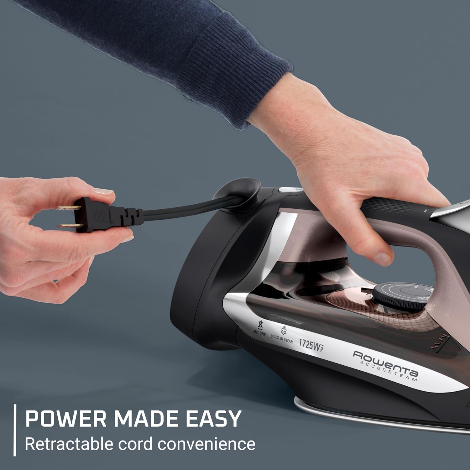 Rowenta AccessSteam Cordreel Steam Iron for Clothes, Anti-Drip Protection, Clothes Iron with Steamer - Image 3