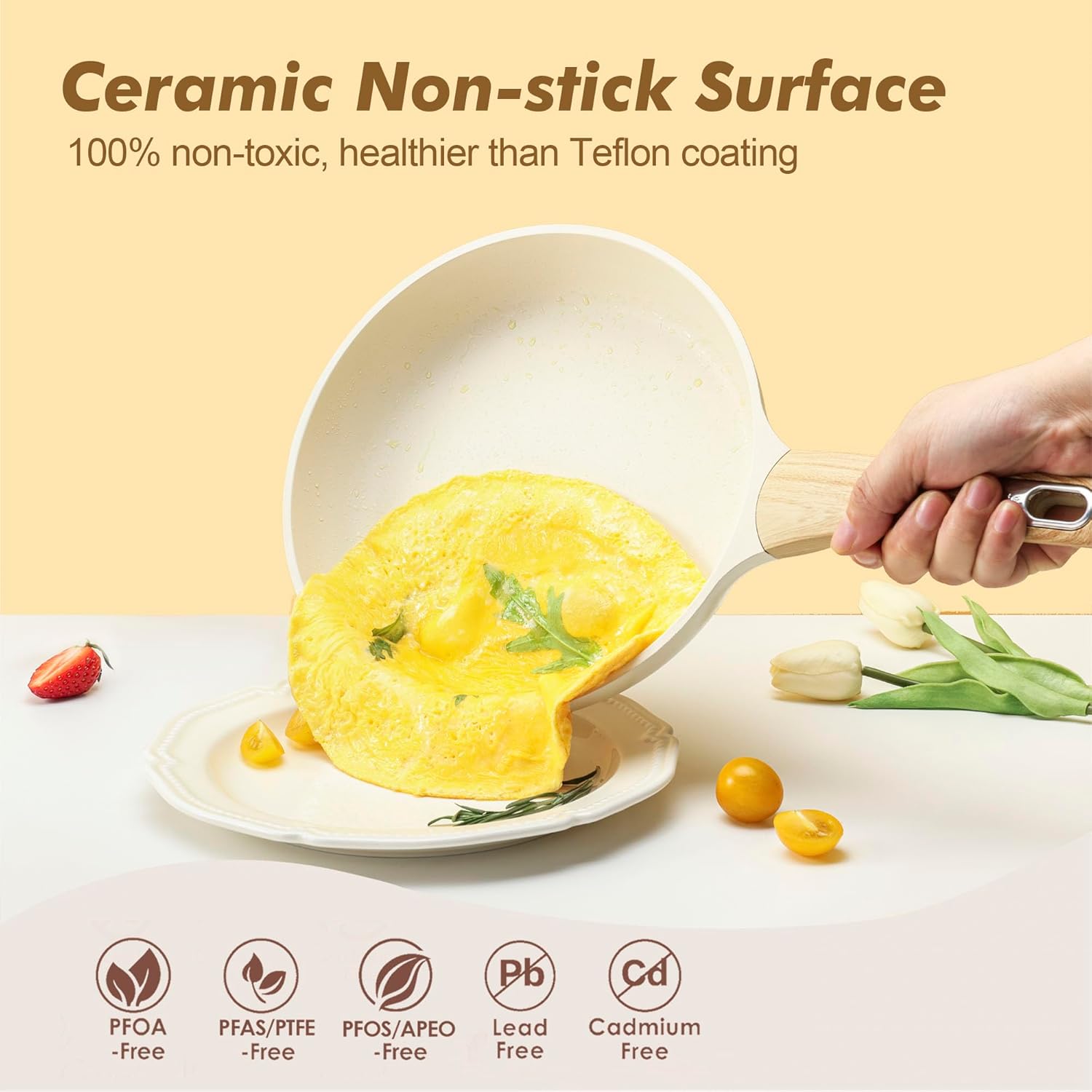 SENSARTE Ceramic Cookware Sets, Pots and Pans Set Non stick, 14 Piece Induction Cookware, Non toxic Healthy Non Stick Kitchen Cooking Set, with Frying Pans Set, PFAS PTFE PFOA PFOS Free - Image 2