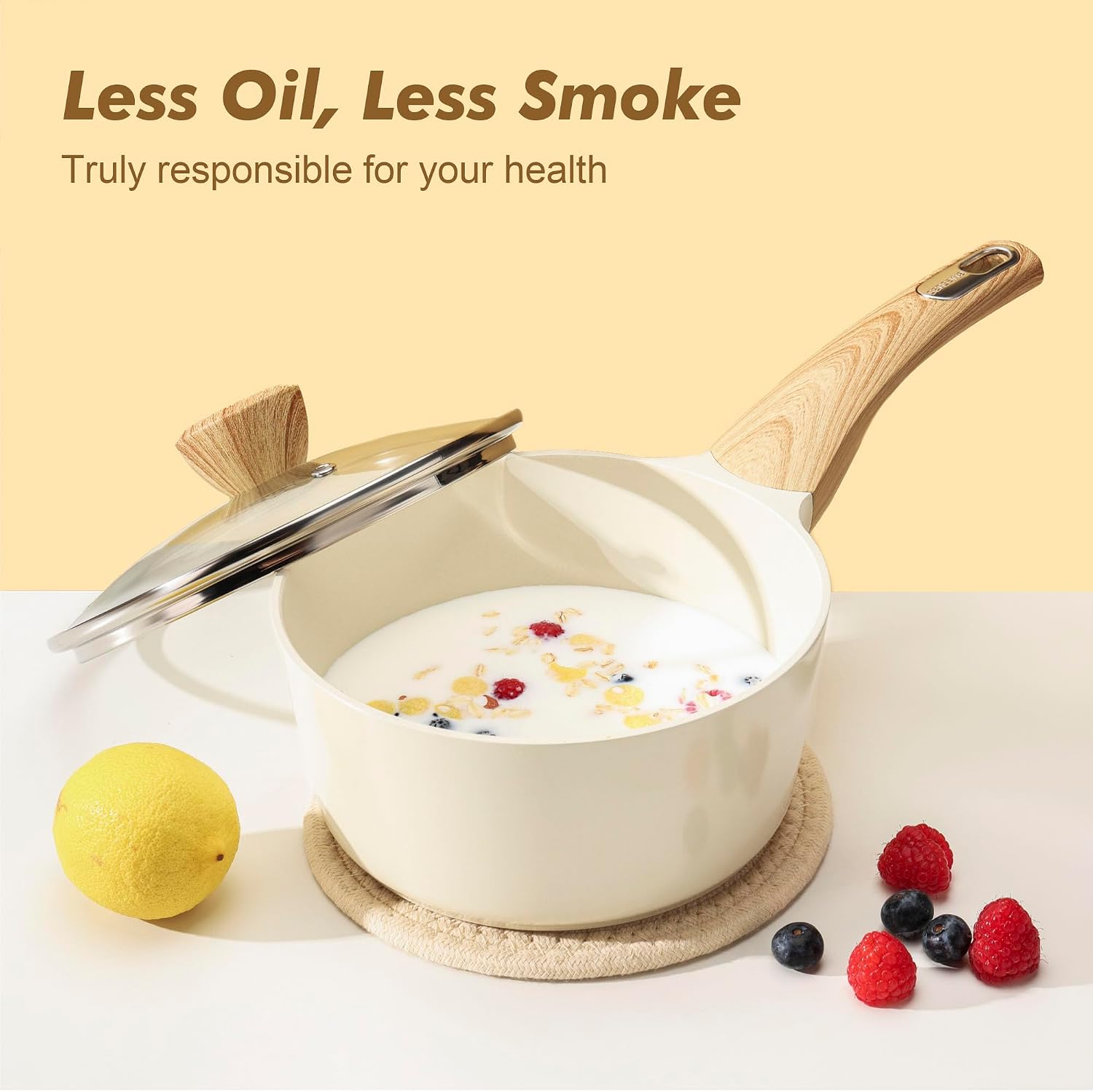 SENSARTE Ceramic Cookware Sets, Pots and Pans Set Non stick, 14 Piece Induction Cookware, Non toxic Healthy Non Stick Kitchen Cooking Set, with Frying Pans Set, PFAS PTFE PFOA PFOS Free - Image 4