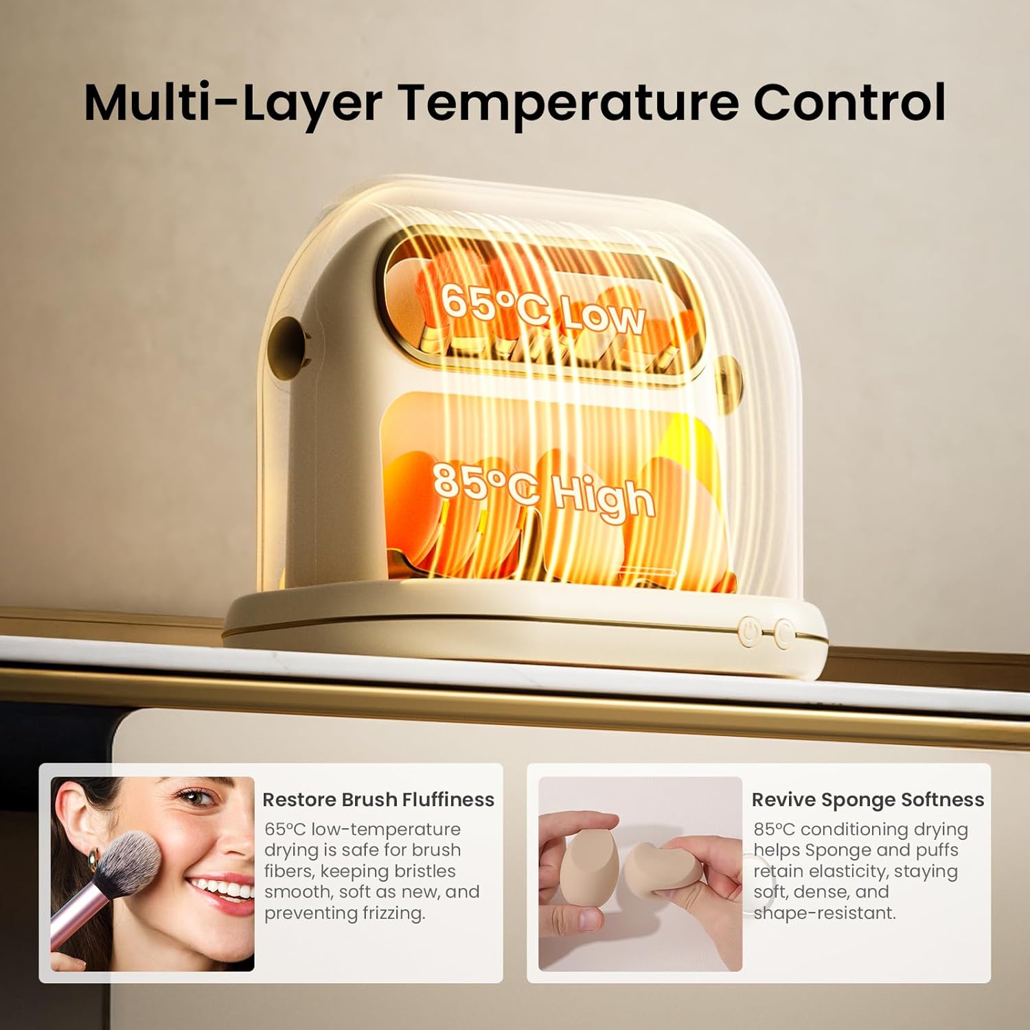 KAYUSO Electric Makeup Brush Dryer Machine, 3 in 1 Automatic Makeup Brush Dryer and Storage with Cover, Timed Cleaning Tool for Most Size Brushes and Sponges - Image 3