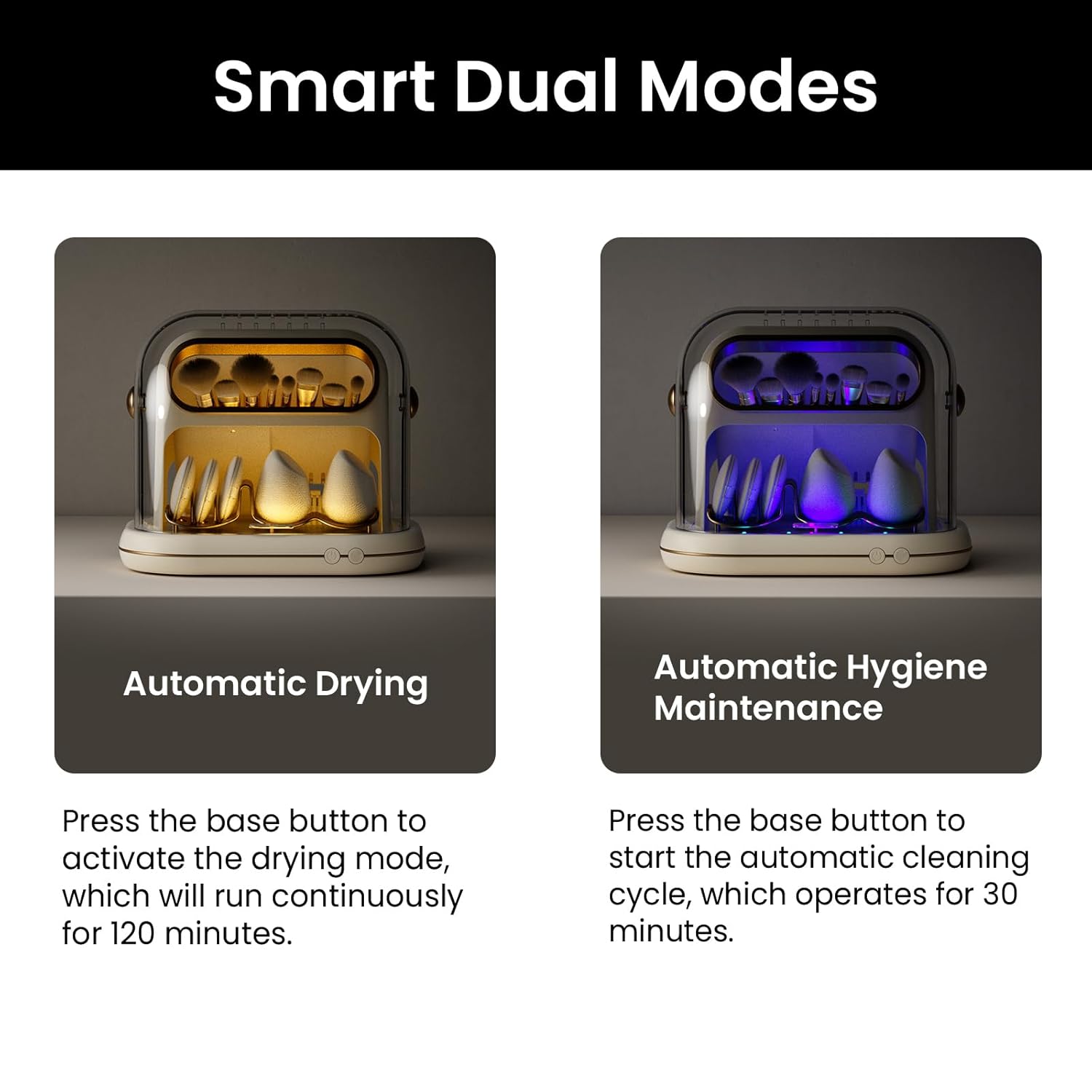 KAYUSO Electric Makeup Brush Dryer Machine, 3 in 1 Automatic Makeup Brush Dryer and Storage with Cover, Timed Cleaning Tool for Most Size Brushes and Sponges - Image 4