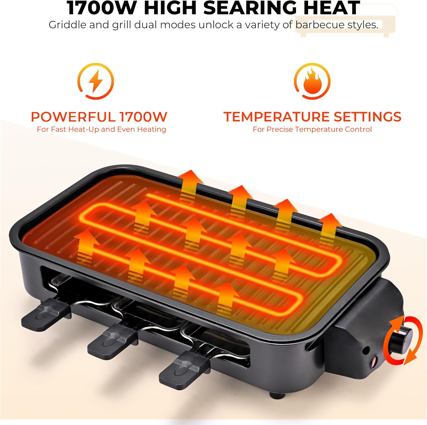 Pukomc Electric Indoor Grill,2 in 1 Indoor Grills for Kitchen | Smokeless Grill Net & Non-Stick Cooking Removable Plate, Temperature Control, Dishwasher Safe, 1700W Black - Image 2