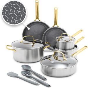 Stainless Steel Cookware Set, APEX Tri-Ply Thermobond PFAS-Free Ceramic Pots & Pans, Induction & All Cooktop Compatible, Oven Temp to 850°F, Dishwasher Safe