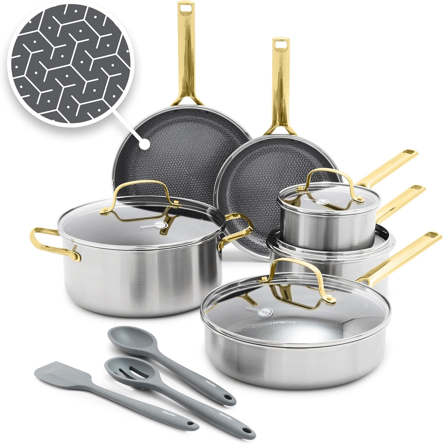 Stainless Steel Cookware Set, APEX Tri-Ply Thermobond PFAS-Free Ceramic Pots & Pans, Induction & All Cooktop Compatible, Oven Temp to 850°F, Dishwasher Safe