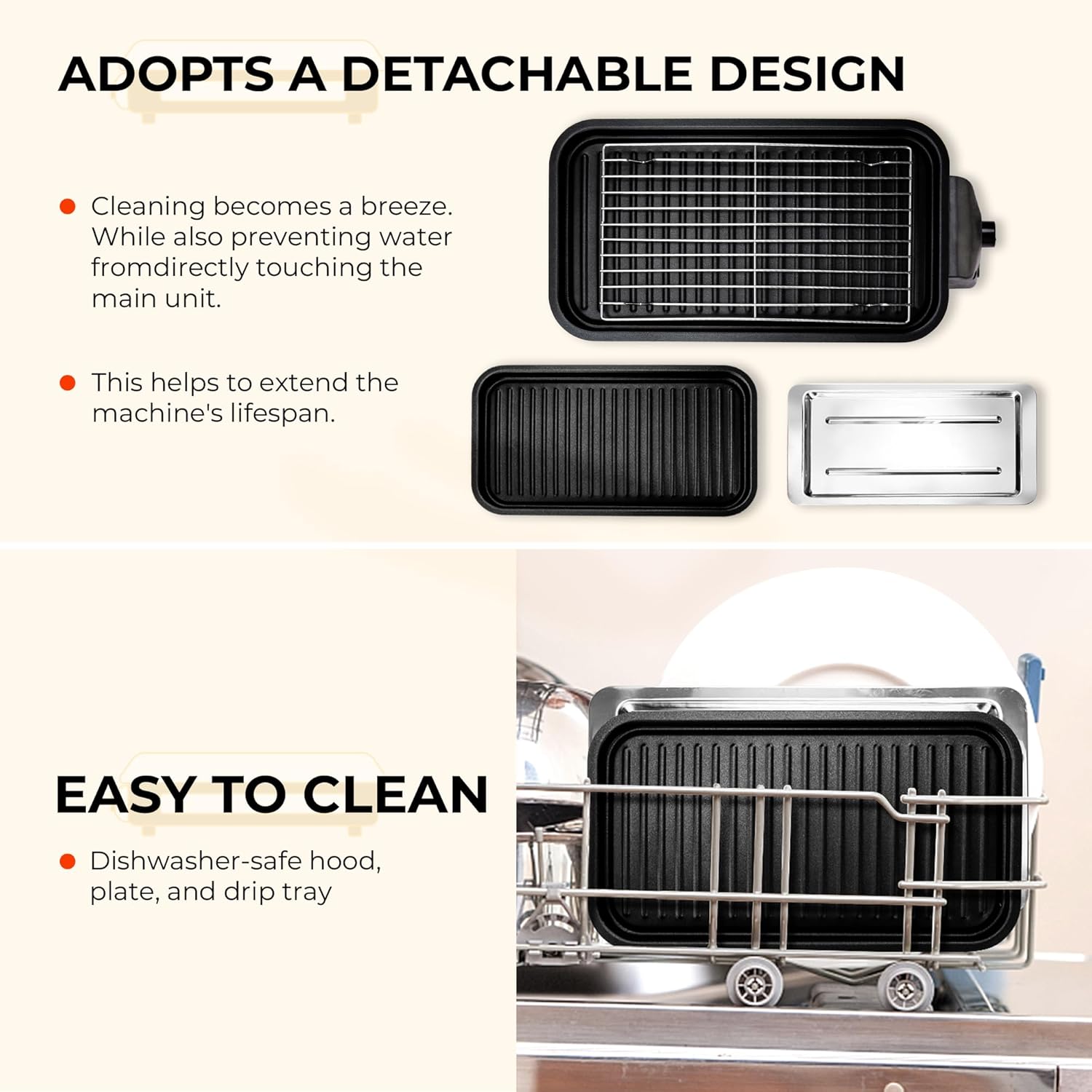 Pukomc Electric Indoor Grill,2 in 1 Indoor Grills for Kitchen | Smokeless Grill Net & Non-Stick Cooking Removable Plate, Temperature Control, Dishwasher Safe, 1700W Black - Image 6