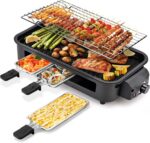 Pukomc Electric Indoor Grill,2 in 1 Indoor Grills for Kitchen | Smokeless Grill Net & Non-Stick Cooking Removable Plate, Temperature Control, Dishwasher Safe, 1700W Black