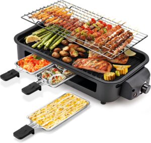 Pukomc Electric Indoor Grill,2 in 1 Indoor Grills for Kitchen | Smokeless Grill Net & Non-Stick Cooking Removable Plate, Temperature Control, Dishwasher Safe, 1700W Black