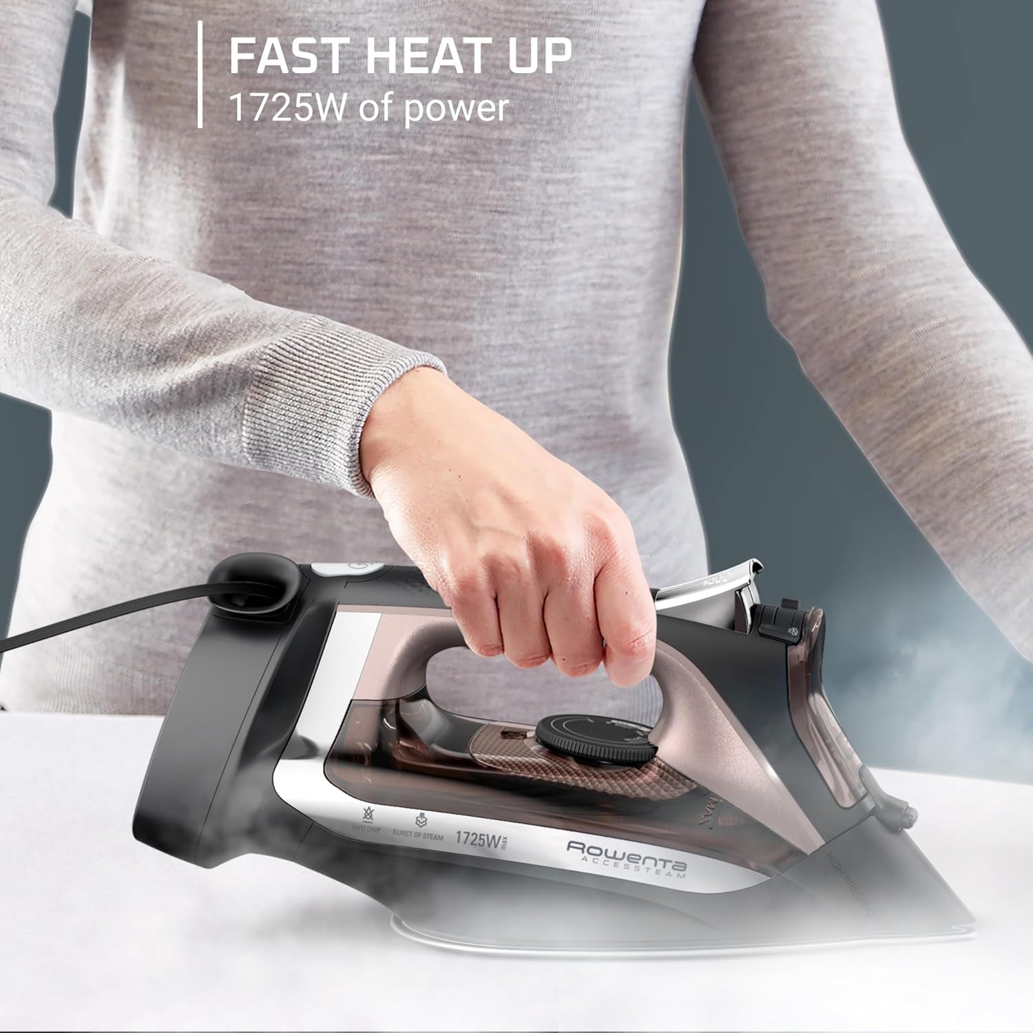Rowenta AccessSteam Cordreel Steam Iron for Clothes, Anti-Drip Protection, Clothes Iron with Steamer - Image 7