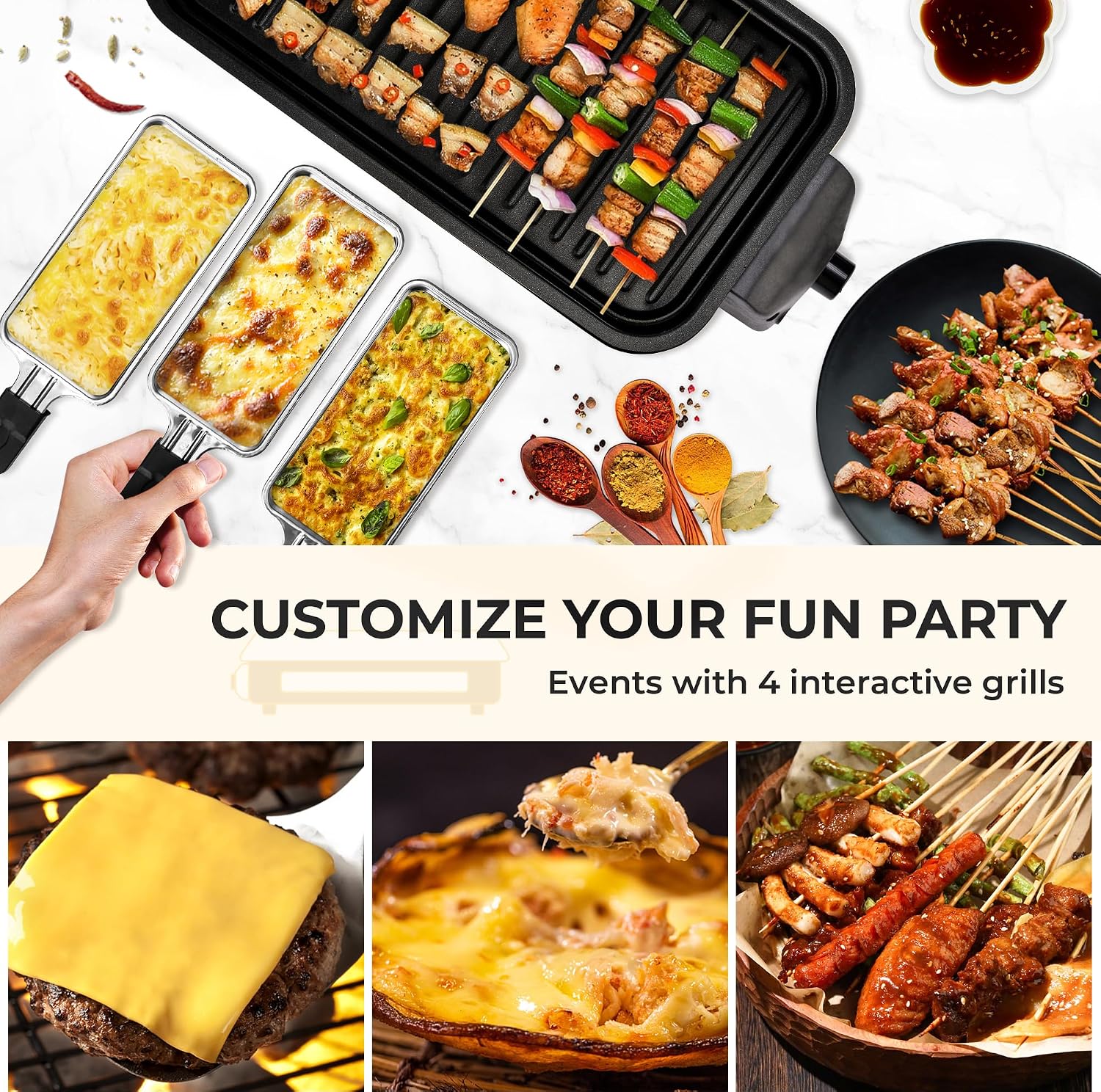 Pukomc Electric Indoor Grill,2 in 1 Indoor Grills for Kitchen | Smokeless Grill Net & Non-Stick Cooking Removable Plate, Temperature Control, Dishwasher Safe, 1700W Black - Image 5