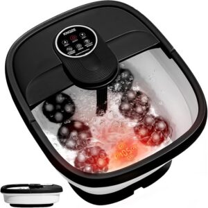 KNQZE Collapsible Foot Spa Bath with Heat & Remote Control, Bubble Massage, Temperature Control, Red Light (Black Pro)