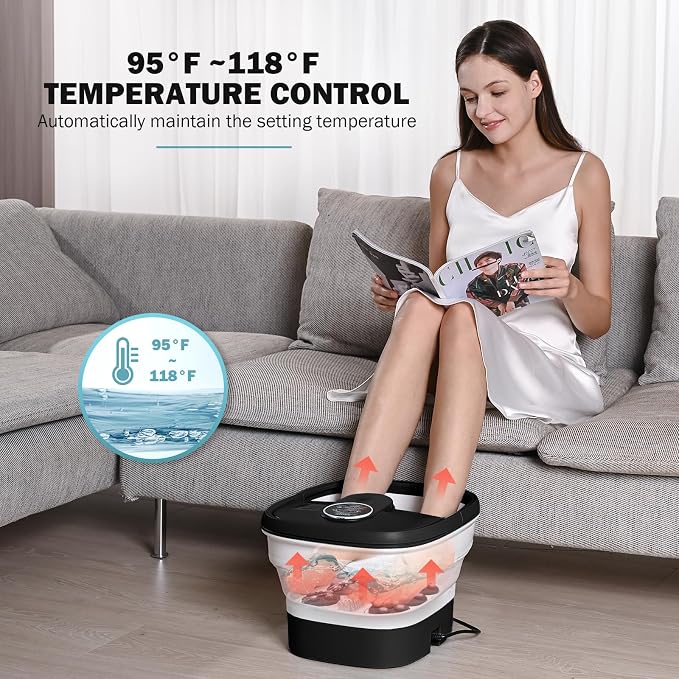 KNQZE Collapsible Foot Spa Bath with Heat & Remote Control, Bubble Massage, Temperature Control, Red Light (Black Pro) - Image 5